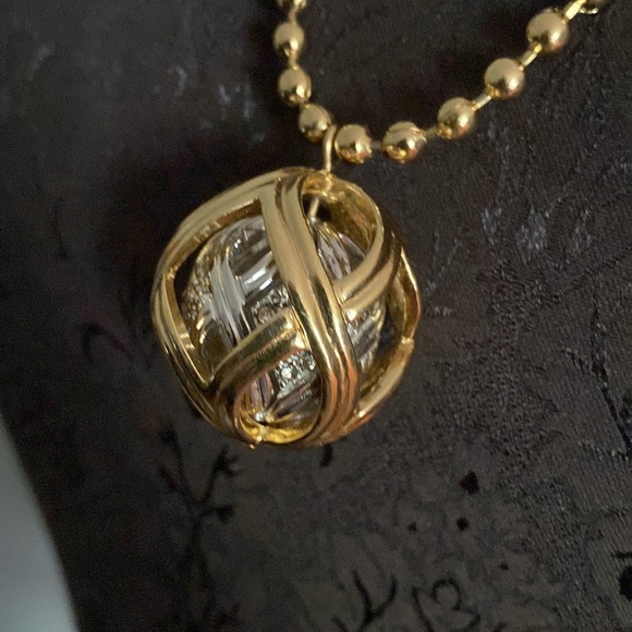 CHRISTIAN DIOR Necklace CD Logo Double Pendant Sphere Gold Chain - Picture 13 of 17